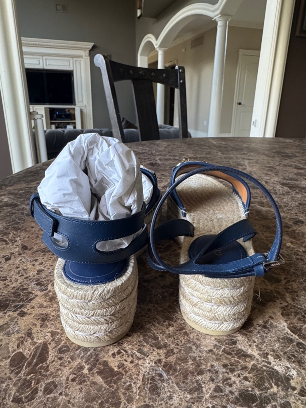 Gucci denim azure blue wedge logo espadrille sandal sz 39 - Picture 7 of 10